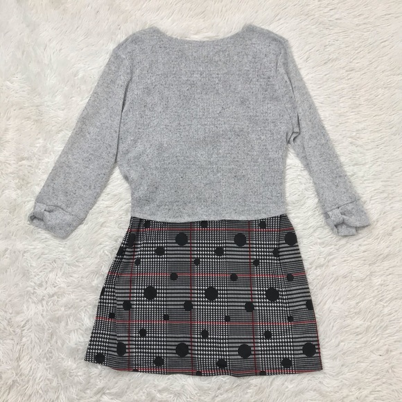 Light Gray Overlay Top Over Checkered Sheer Blouse - Picture 5 of 6